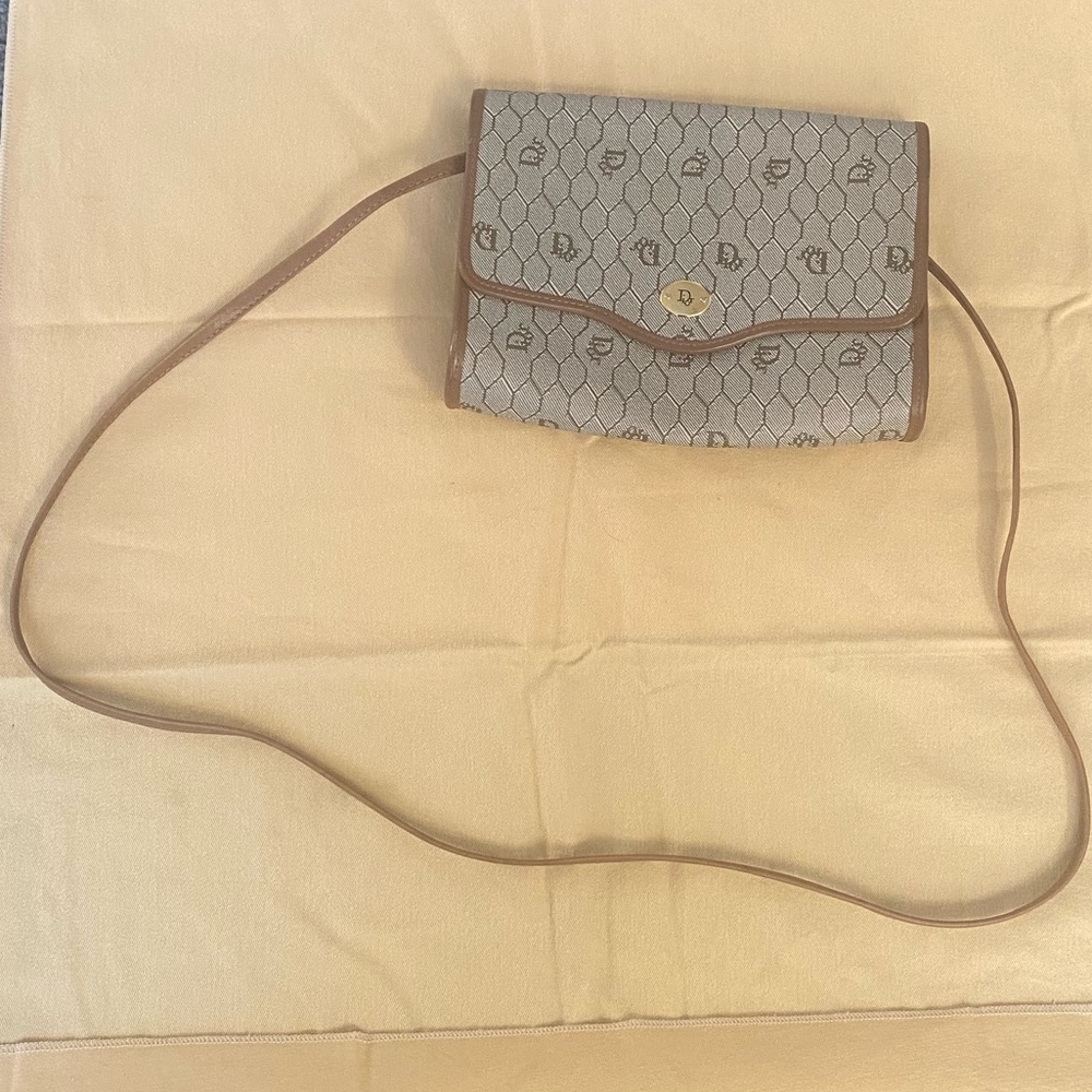 Vintage Dior Honeycomb Canvas Leather Crossbody Bag